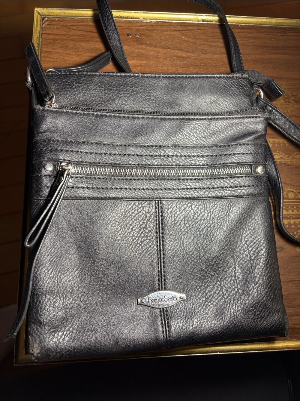 Franco Sarto Black Pebble Leather Crossbody Bag